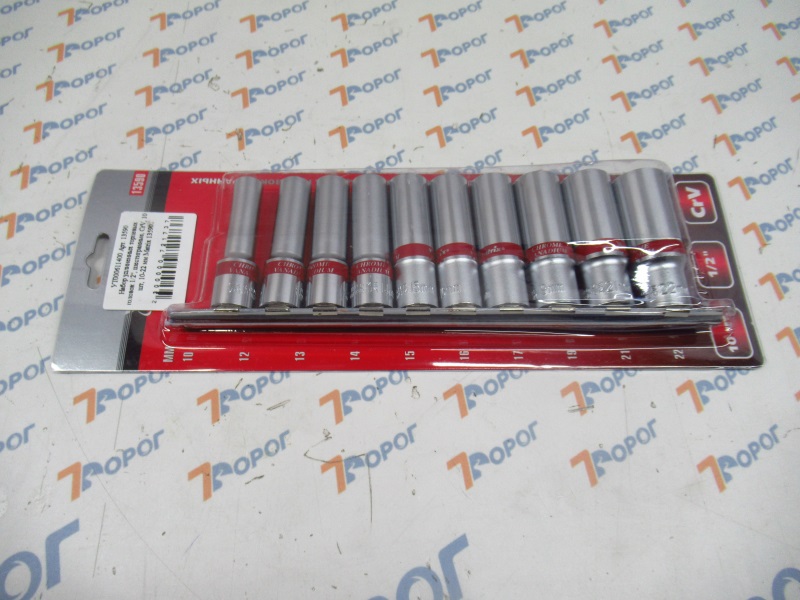 Набор удлиненных торцевых головок 1/2", шестигранные, CrV, 10 шт, 10-22 мм Matrix 13590 