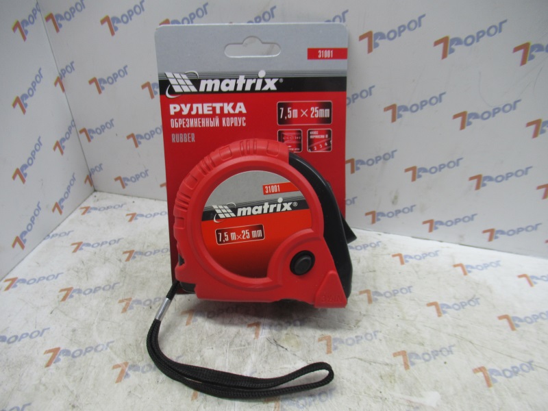 Рулетка Rubber, 7,5 м х 25 мм, обрезиненный корпус Matrix 31001 