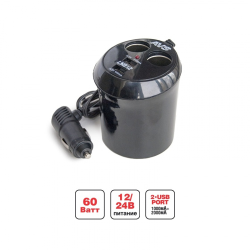 Разветвитель прикуривателя на 2 гнезд+2 USB AVS CS214U
