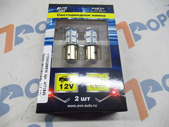 Лампа светодиодная T15 12V 13SMD 2-конт., красный (блистер 2 шт.) AVS S022B
