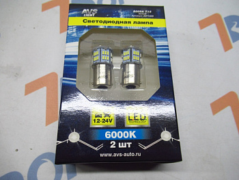Лампа светодиодная T15 12V 54SMD 1-конт., белый (блистер 2 шт.) AVS S009A